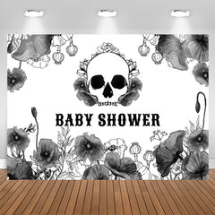 Schwarz Blumen Schädel Halloween Babydusche Hintergrund