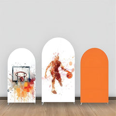 Basketball Mann Spritzen Tinte Orange Bogen Hintergrund Bausatz