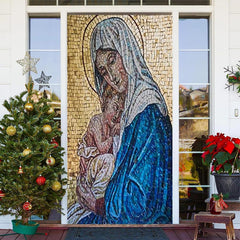 Blau Gelb Heilig Frau Baby Weihnachten Tür Abdeckung