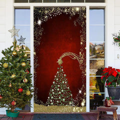 Langweilig Rot Golden Funkeln Weihnachten Baum Tür Abdeckung