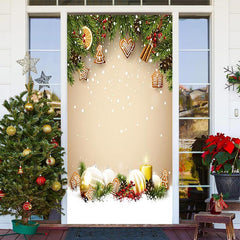 Grün Blätter Lebkuchen Schneebedeckt Weihnachten Tür Abdeckung