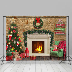 Lofaris Drinnen Weihnachten Szene Lit Kamin Baum Hintergrund