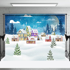 Lofaris Mond Nacht Wolke Schneebedeckt Niedlich Stadt Weihnachten Hintergrund