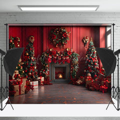 Lofaris Retro Rot Zimmer Kamin Festlich Weihnachten Hintergrund