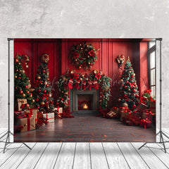 Lofaris Retro Rot Zimmer Kamin Festlich Weihnachten Hintergrund