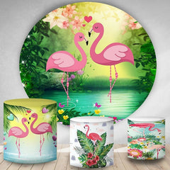 Liebe Flamingo Runden Blumen Valentinsgrüße Tag Hintergrund Bausatz