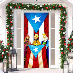 Puerto Rico Flagge Könige Fröhlich Weihnachten Tür Abdeckung