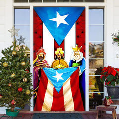 Puerto Rico Flagge Könige Fröhlich Weihnachten Tür Abdeckung