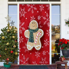 Rot Lebkuchen Schneeflocke Fröhlich Weihnachten Tür Abdeckung