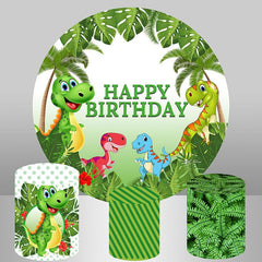 Runden Dinosaurier Und Grün Blätter Glücklich Geburtstag Hintergrund