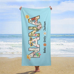 Himmel Blau Oma Brauch Strand Handtuch mit Kinder Name