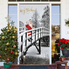 Schneebedeckt Brücke Weihnachtsmann Klaus Fröhlich Weihnachten Tür Abdeckung