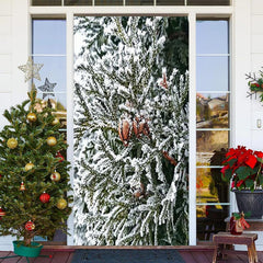 Schneebedeckt Grün Blätter Winter Fröhlich Weihnachten Tür Abdeckung