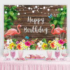 Blumen Flamingo Hölzern Wand Glücklich Geburtstag Hintergrund