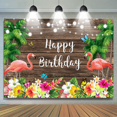 Blumen Flamingo Hölzern Wand Glücklich Geburtstag Hintergrund