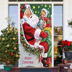 Warm Weihnachtsmann Klaus Kind Fröhlich Weihnachten Tür Abdeckung