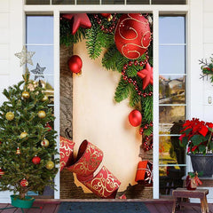 Holz Planke Rot Ball Grün Blatt Weihnachten Tür Abdeckung