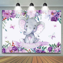 Lila Blumen Elefant Baby Dusche Hintergrund