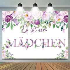 Mädchen Lila Blumen Weiß Baby Dusche Hintergrund