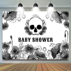 Schwarz Blumen Schädel Halloween Babydusche Hintergrund