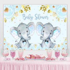 Blau Elefant Und Blumen Baby Dusche Hintergrund Für Zwillinge