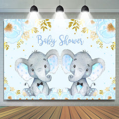 Blau Elefant Und Blumen Baby Dusche Hintergrund Für Zwillinge