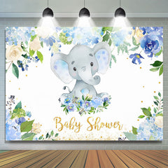 Blau Blumen Und Baby Elefant babydusche Hintergrund