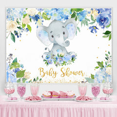 Blau Blumen Und Baby Elefant babydusche Hintergrund