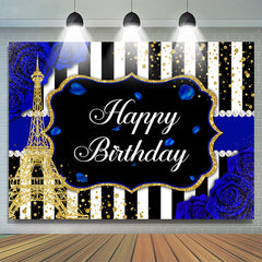 Blau Rosen Und A Gold Eiffel Turm Geburtstag Hintergrund