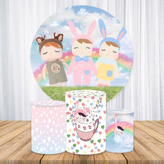 Blau Himmel Und Regenbogen Runden Puppen Baby Dusche Hintergrund Bausatz