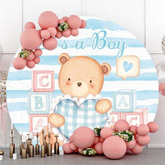 Blau Teddy Halten Kissen Thema Runden Baby Dusche Hintergrund