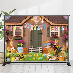 Hase Eier Blumen Holz Bauernhof Haus Ostern Hintergrund