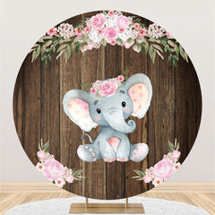 Kreis Rosa Blumen Elefant Holz Baby Dusche Hintergrund