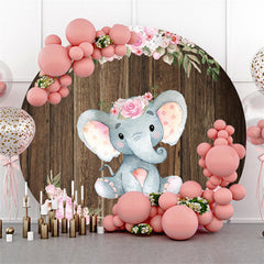 Kreis Rosa Blumen Elefant Holz Baby Dusche Hintergrund