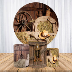 Cowboy Hut Stroh Holz Runden Baby Dusche Hintergrund Bausatz