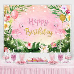 Flamingos Und Tropisch Blätter Rosa Geburtstag Hintergrund