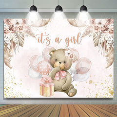 Blumen Teddy Tragen Mit Ballon Babydusche Hintergrund