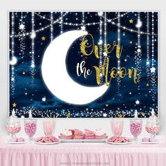 Lofaris Glitter Blue And Over The Moon Baby Shower Backdrop