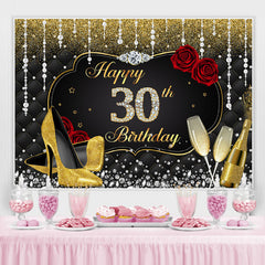 Gold Und Schwarz Rot Rose Diamant 30 Geburtstag Hintergrund