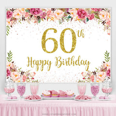 Hintergrund zum 60. Geburtstag mit goldenem funkeln und rosa Blumenmuster