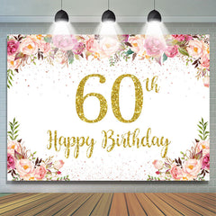 Hintergrund zum 60. Geburtstag mit goldenem funkeln und rosa Blumenmuster