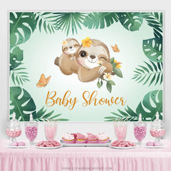 Lofaris Green Leaves And Cute Sloth Baby Shower Backdrop Banner