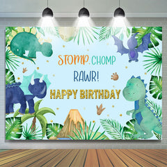 Grün Blätter Stampfen Chomp Rawr Blau Glücklich Geburtstag Hintergrund