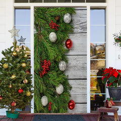 Grün Blätter Weiß Hölzern Planke Weihnachten Tür Abdeckung