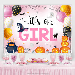 Es ist A Mädchen Rosa Ballon Halloween Babydusche Hintergrund