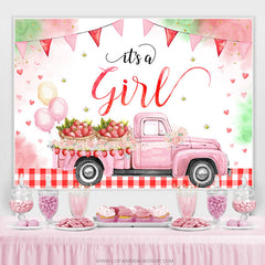 Es ist A Mädchen Erdbeere Rosa LKW Babydusche Hintergrund