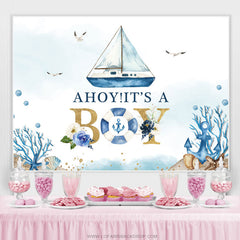 Lofaris Light Blue Ahoy Its A Boy Backdrop For Baby Shower