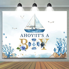 Lofaris Light Blue Ahoy Its A Boy Backdrop For Baby Shower