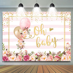 Oh Baby Rosa Blumen Ballon Streifen babydusche Hintergrund