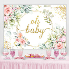 Oh Baby Rosa Blume Gold Baby Dusche Hintergrund Für Mädchen